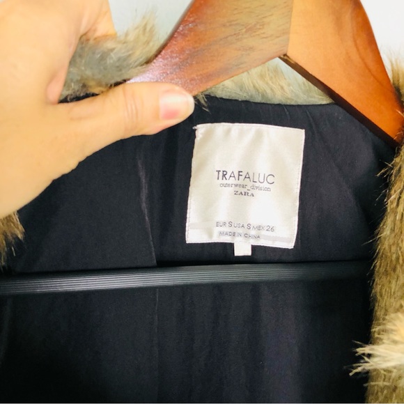 ZARA Trafaluc Outerwear Brown Faux Fur Vest Size S Mid-Length Jacket Sleeveless - Picture 8 of 8